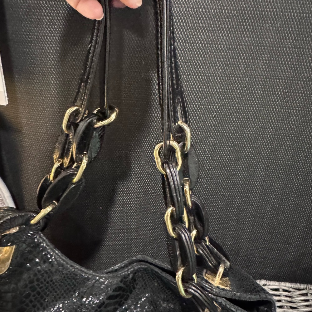 Michael Kors Shiny Black Sequinned Shoulder Bag with Gold Accents - Picture 6 of 10